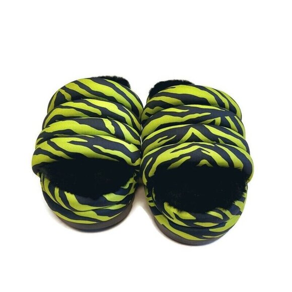 UGG Womens 6 Maxi Slide Tiger Print Sheepskin Platform Slippers Key Lime Green - Picture 5 of 8
